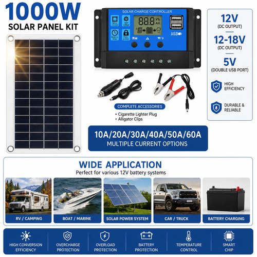 Solar panel kit 1000w - panel, 12v